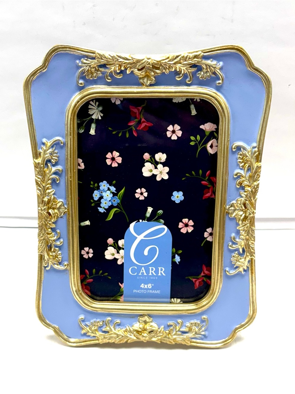 Carr Picture Frame 4 x 6 Periwinkle Blue & Gilded Ornate Scrollwork F461011